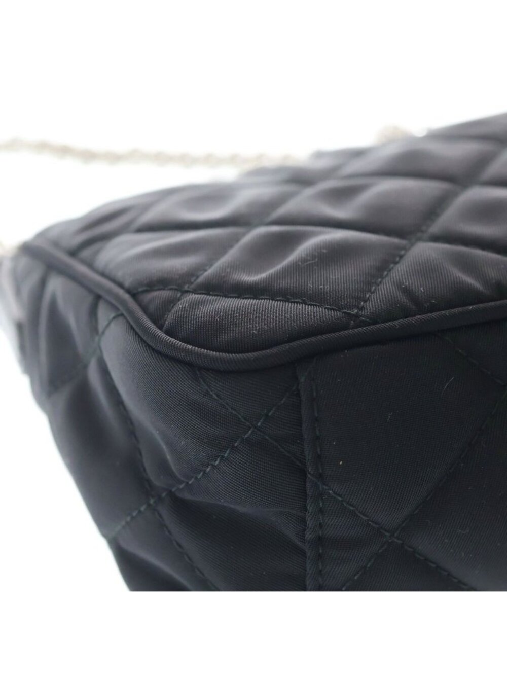 Prada Quilted Chain Shoulder Bag Black Nylon Silver - Picture 5 of 8